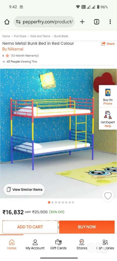 Nilkamal bunk bed with 2 Sleepwell mattress
