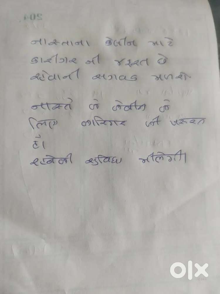 Nasta ke cabin ke liye karigar ki jarurat hai