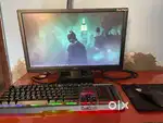 Computer with display keyboard and mouse and headphones