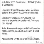 Job Title: ZED Facilitator – MSME (Sales & Outreach