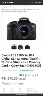 Canon EOS 750D 24.2MP Digital SLR Camera 18-55 is STM Lens  Carry Bag