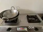 Steel 2 burner gas stove with 2 aluminium kadhai