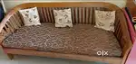 Teak wood sofa One 3 seater 2 nos single seater with 5 cushion.