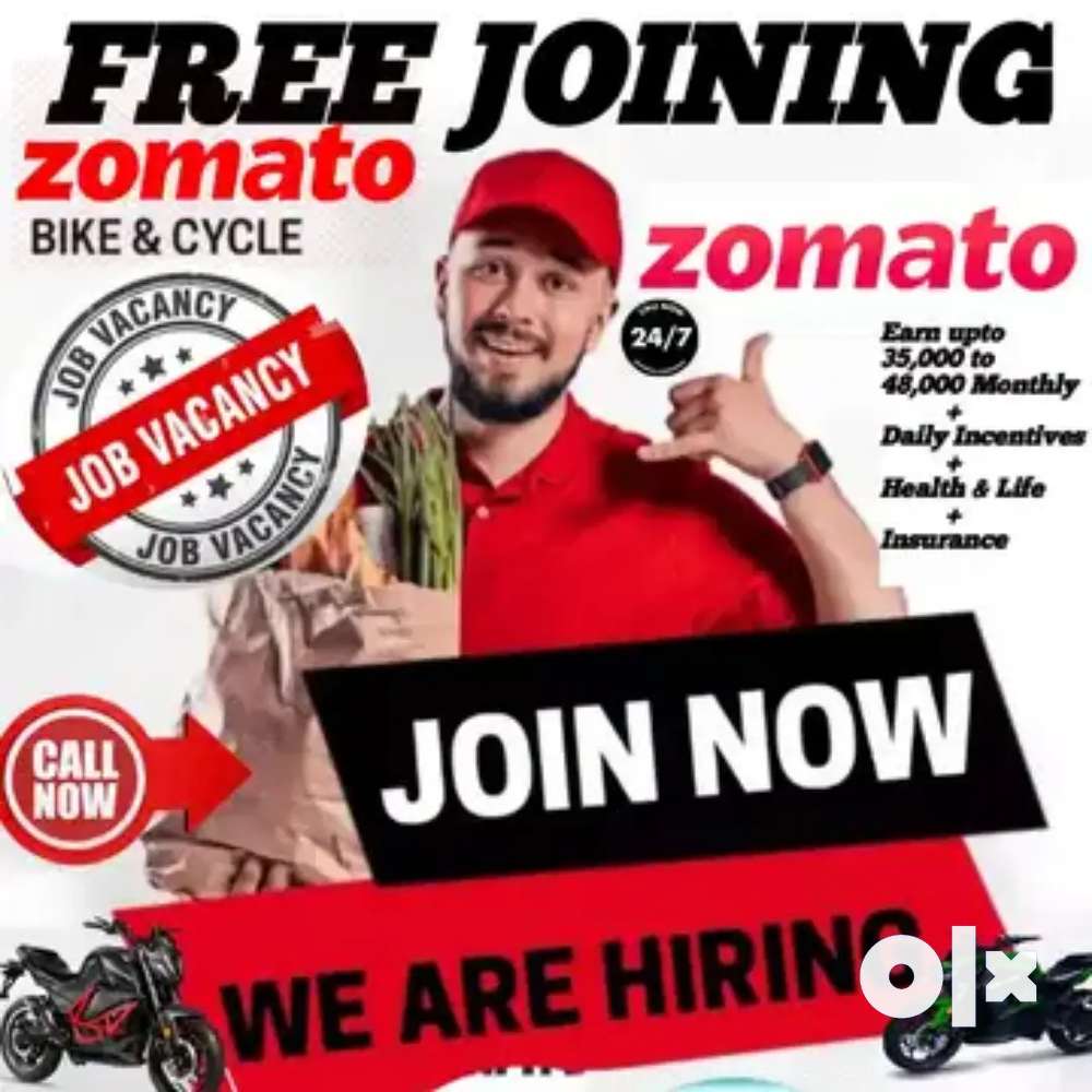 FREE JOINING 100 Delivery boys Zomato Food Delivery jobs