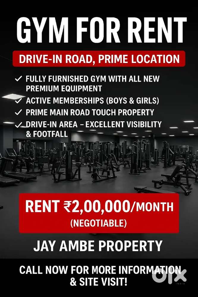 Gym available for rent ready primium setup prime location gym for rent