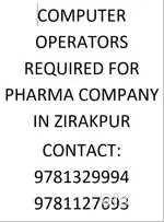 Computer operator required for pharma company