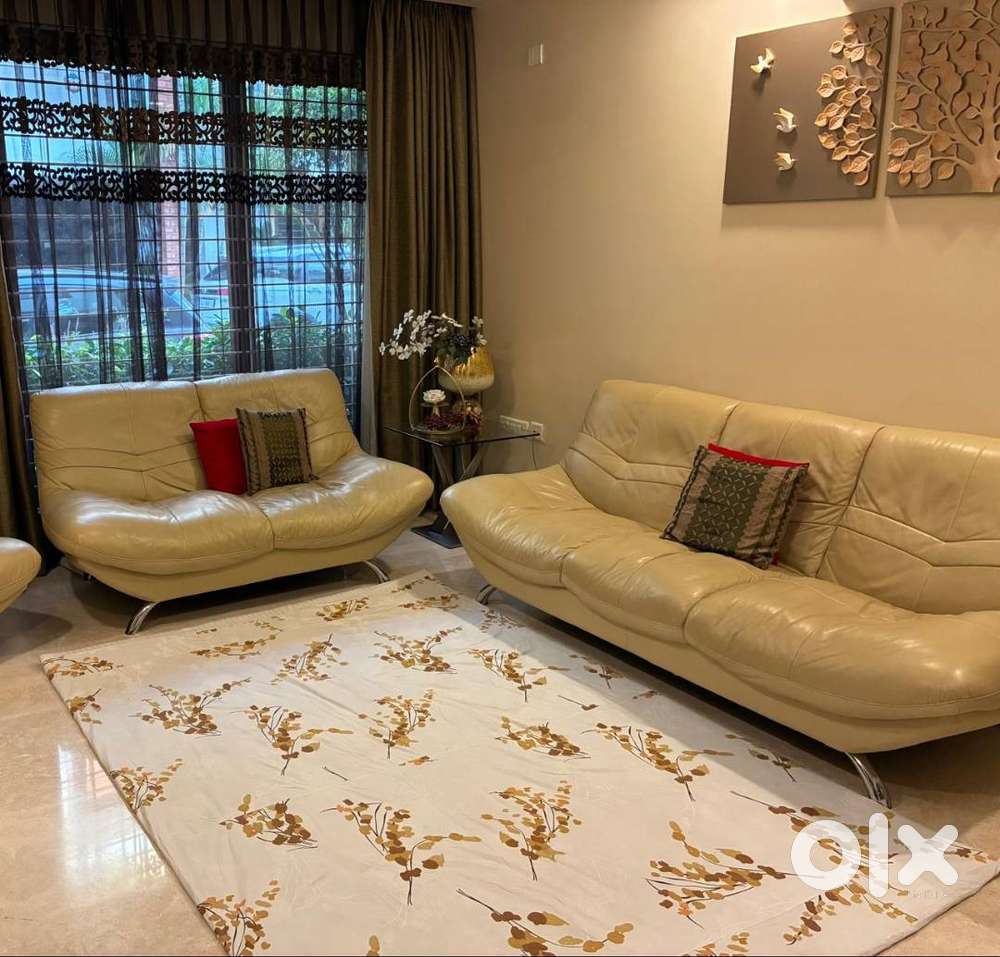 Imported Dual-Leather Sofa Set (3+2 Seater) – Beige, High Back & Ultra