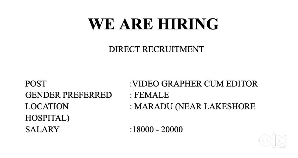 VIDEO GRAPHER CUM EDITOR