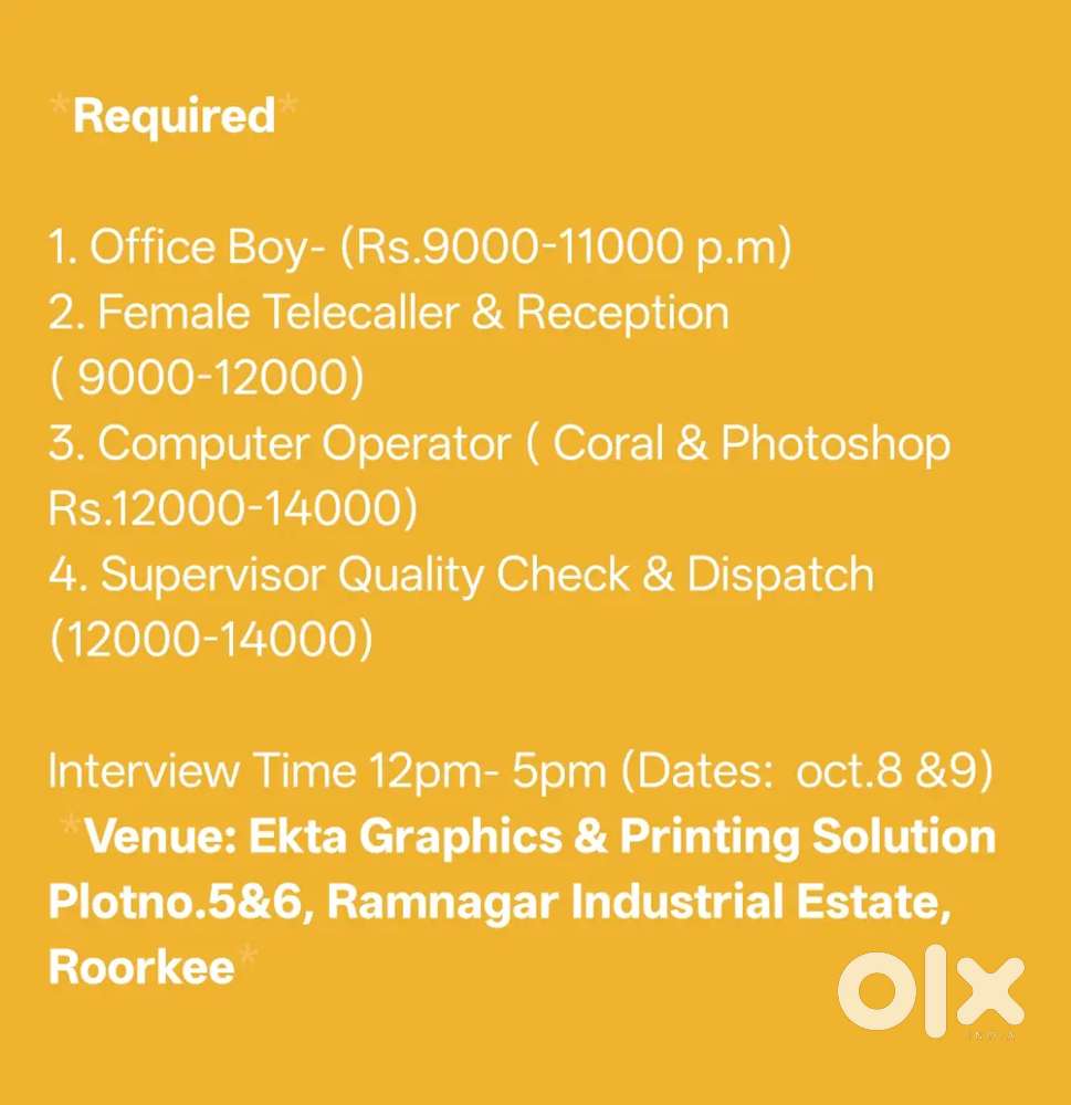 Required Female Office Receptionist ( With Computer working knowledge)