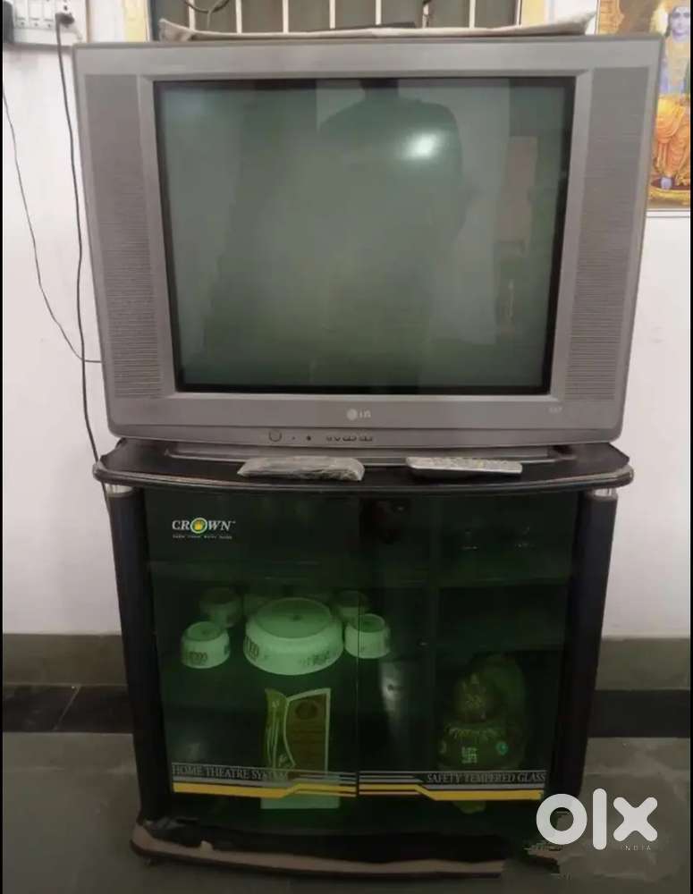 LG TV With Wooden-Glass Box Stand