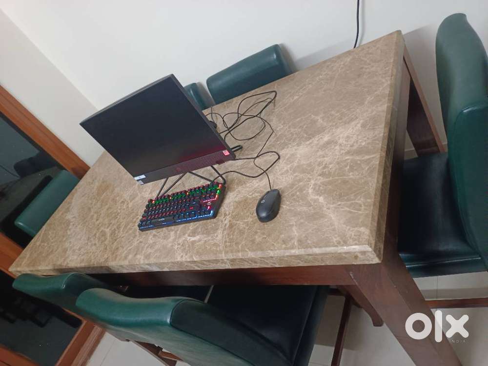 6 seater dining table with Italian marble top and 6 chairs