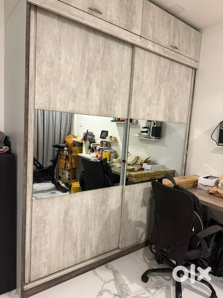 Sleek Sliding Door Wardrobe with Mirror & Overhead Storage