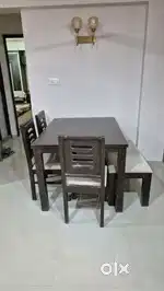 Wooden Dining table with 3 Chairs and one bench