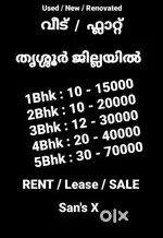 3 BHK House, 17,000 @ Thrissur 3Km