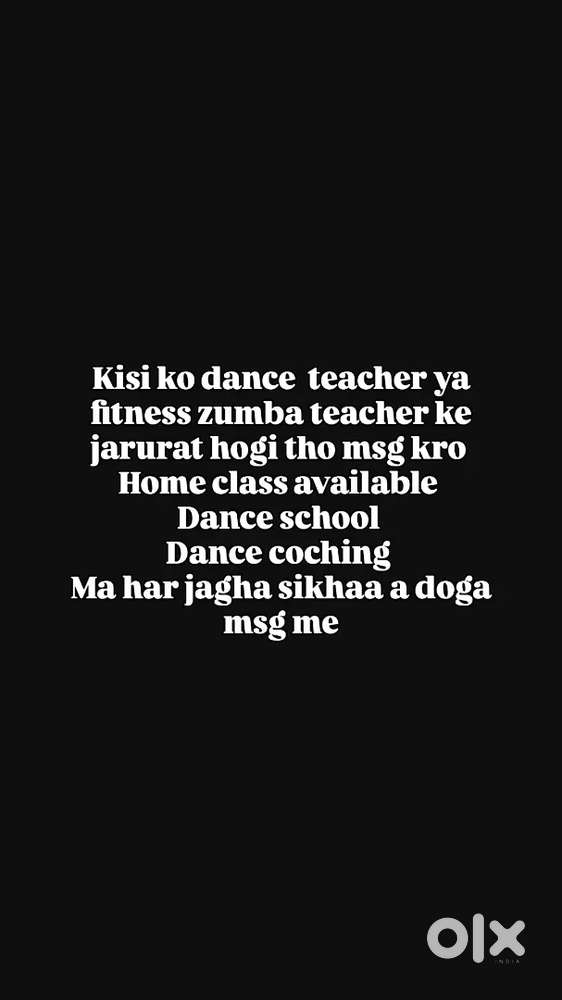Kisi ko dance ya zumba fitness teacher ke need ho tho msg kar