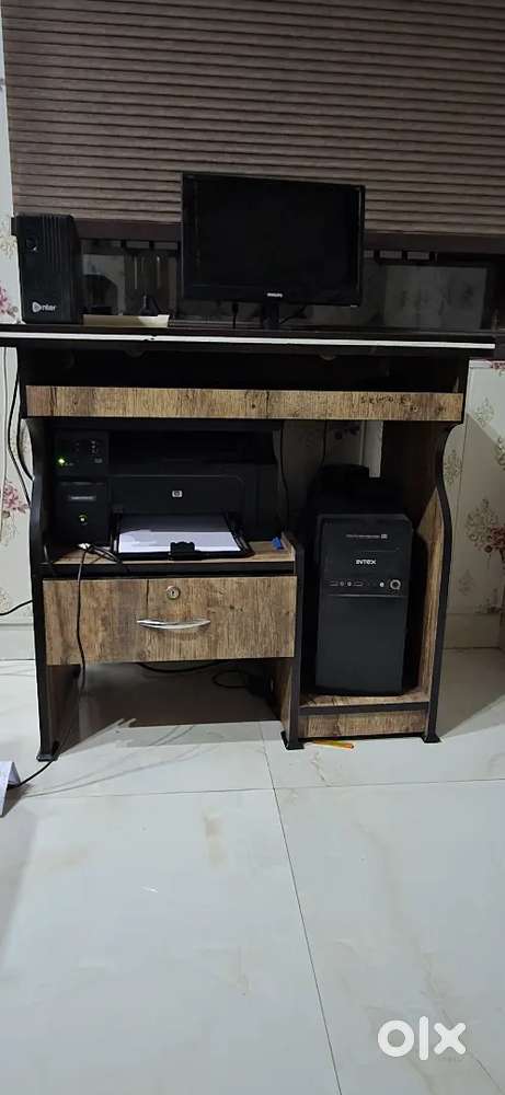 Desktop with printer and computer table