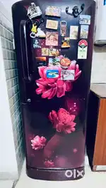LG 5 star single door , red floral , 224 Litre fridge , 2 years old
