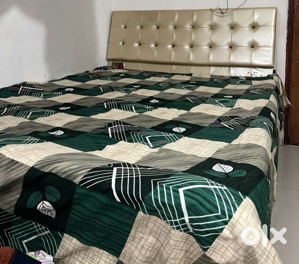 Sagwan wood Bed with sofa style back designed cushion