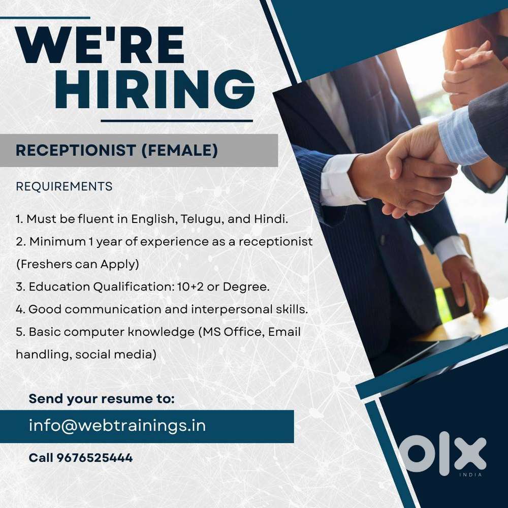Hiring Female Receptionist/Telecaller at Training Institute