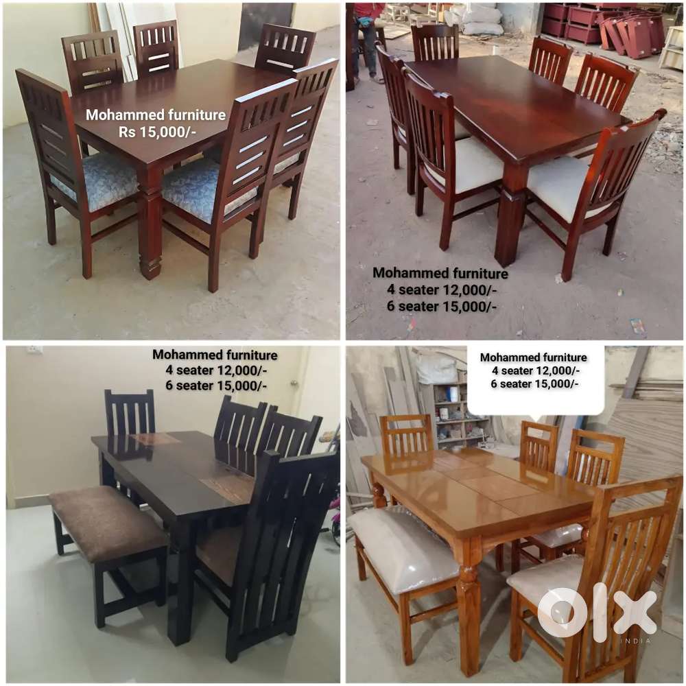 Premium Assam Teak Wood Dining Table 4 & 6 Seater with Cushion Comfort