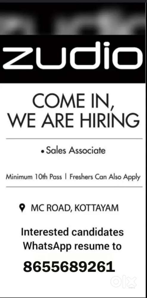 Zudio Ettumanoor hiring Gents Sales Associate