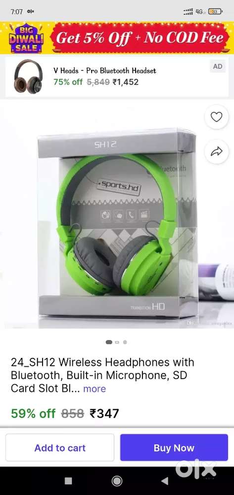 24_SH12 Wireless Headphones with Bluetooth, Built-in Microphone,