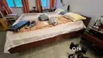 Solid teak wood queen bed with side tables
