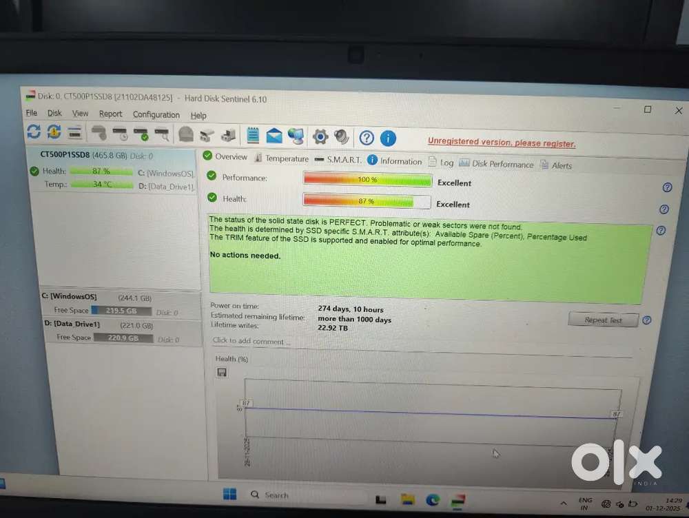 Crucial 500 GB NVME SSD Unused Warranty