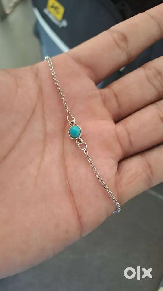 Dainty Silver Chain Bracelet with Round Turquoise Stone