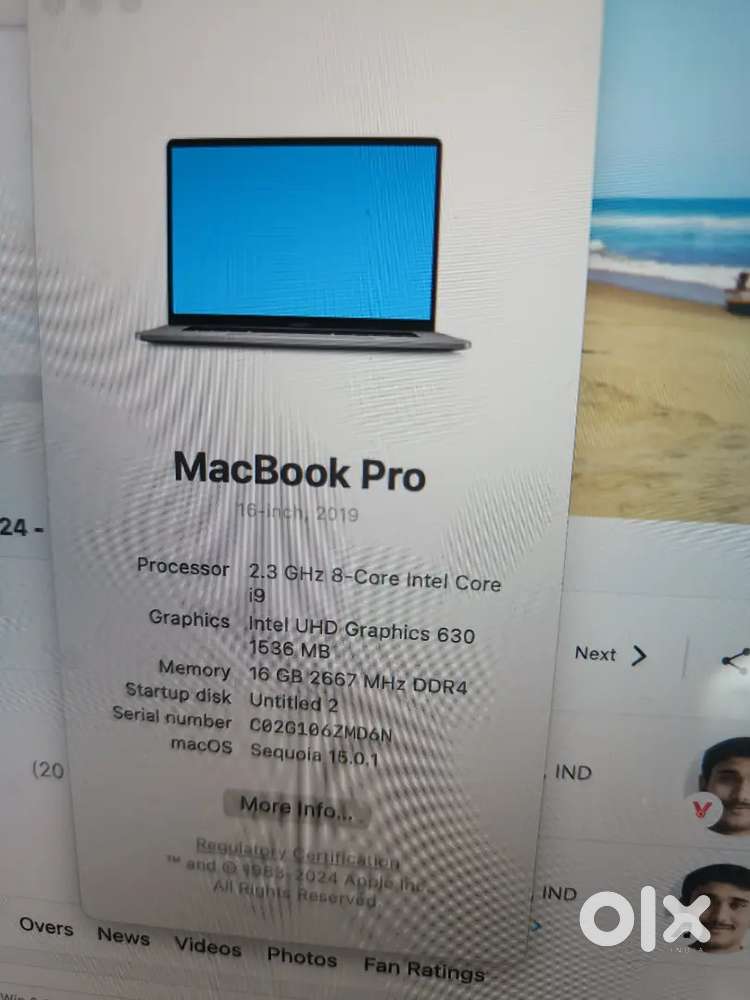 MacBook pro 16 core i9 16gb ram 1tb ssd