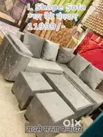 L SHAPE SEVEN SEATER SOFA CORNER FULL SET WITH CENTRE TABLE & PUFFY