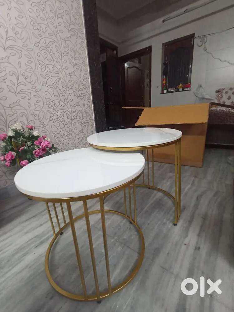 Classic Marble Top Nesting Coffee Table In Gold Colour (Set of 2)