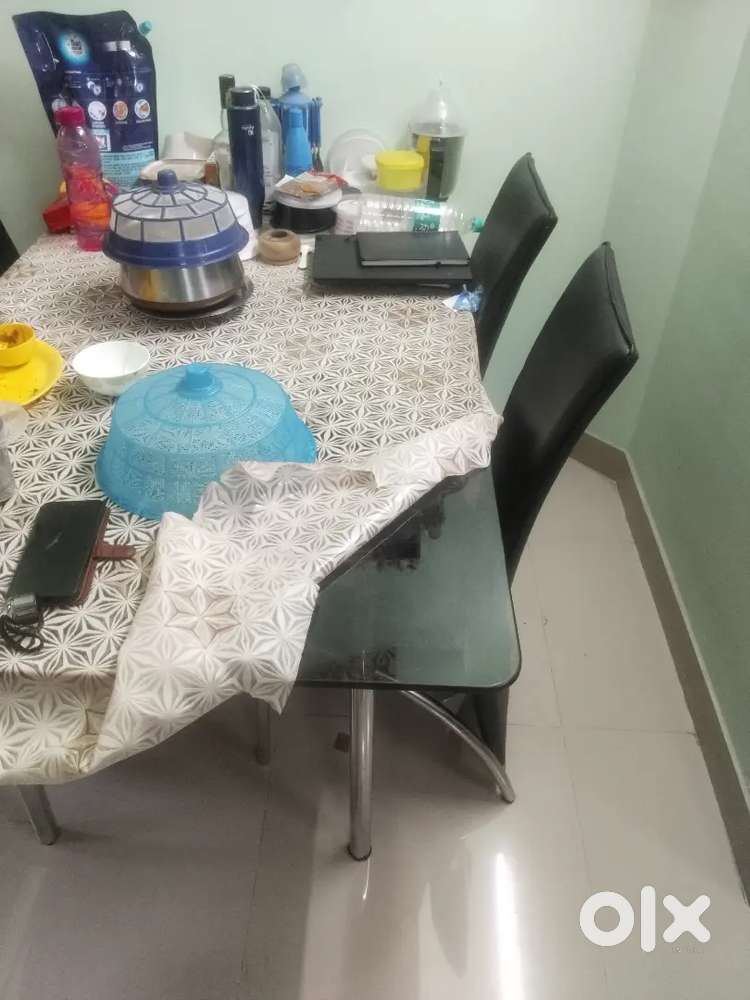 Steel Dining Table with Glass Top