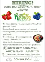 Juice bar Assistant/Chef wanted