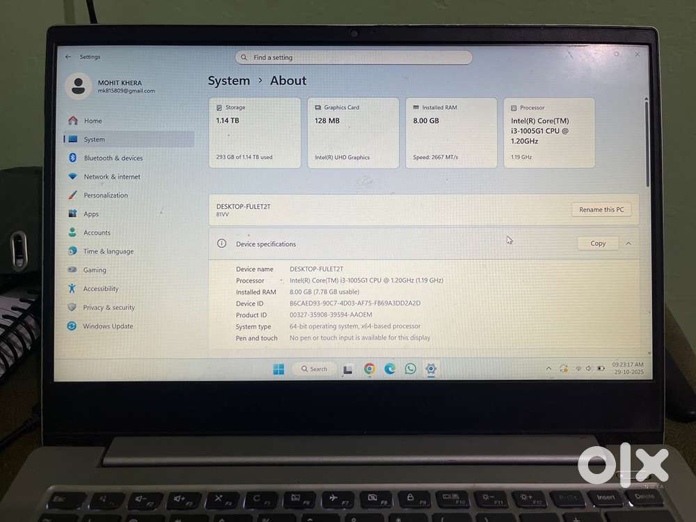 Lenovo( i3 10th gen) ideapad S340 8GB RAM  1TB  ssd installed