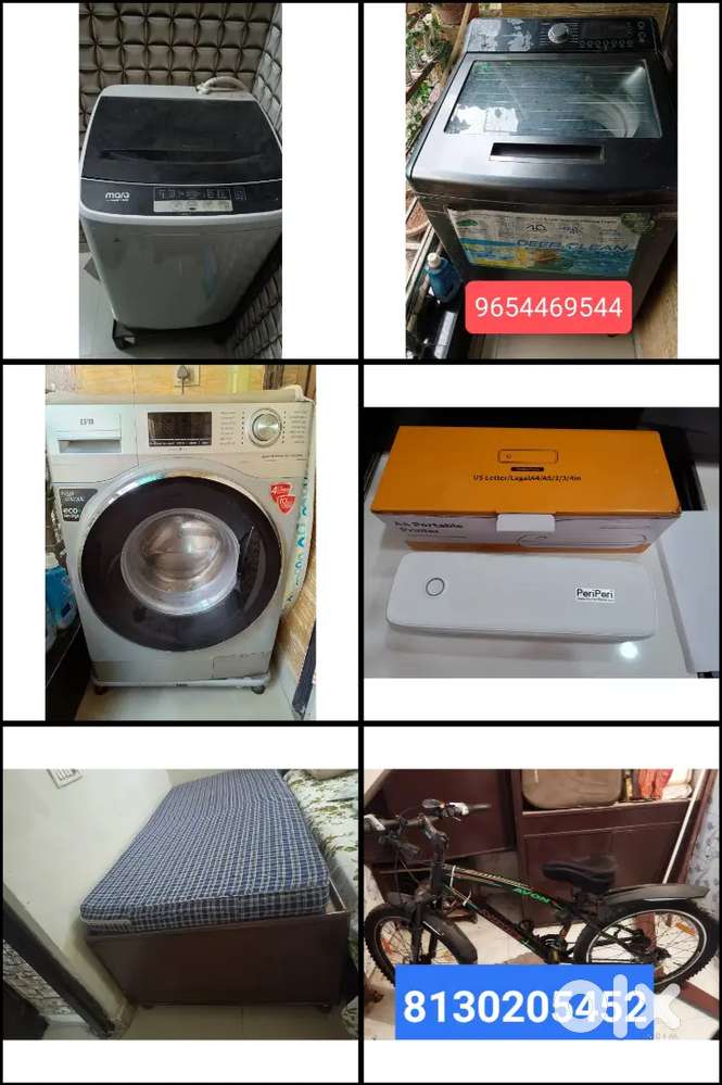 6 product sale washing machine and printer and single bed and cycle
