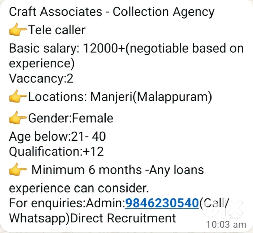 Telle caller vacancy