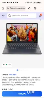 Lenovo Ideapad Slim 5 • Ryzen 7 5700U • 8 GB / 512 GB SSD • Excellent
