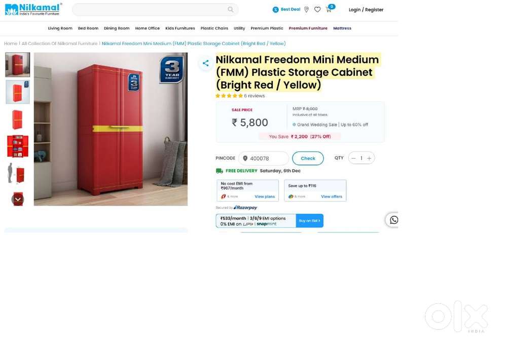 Nilkamal Freedom Mini Medium (FMM) Plastic Storage Cabinet (Red)