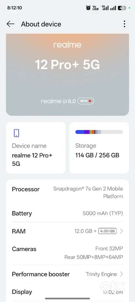 Realme 12pro plus 5G 12 256ram
