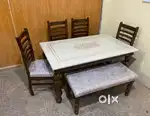 6-seater dining table Teak wood Indian sagwan marvel top