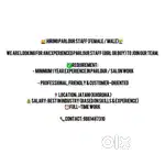 ‍️ Hiring Parlour Staff (Female / Male) ‍️
