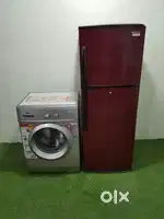 Maroon colour double door fridge and IFB 6kg front load washing machin