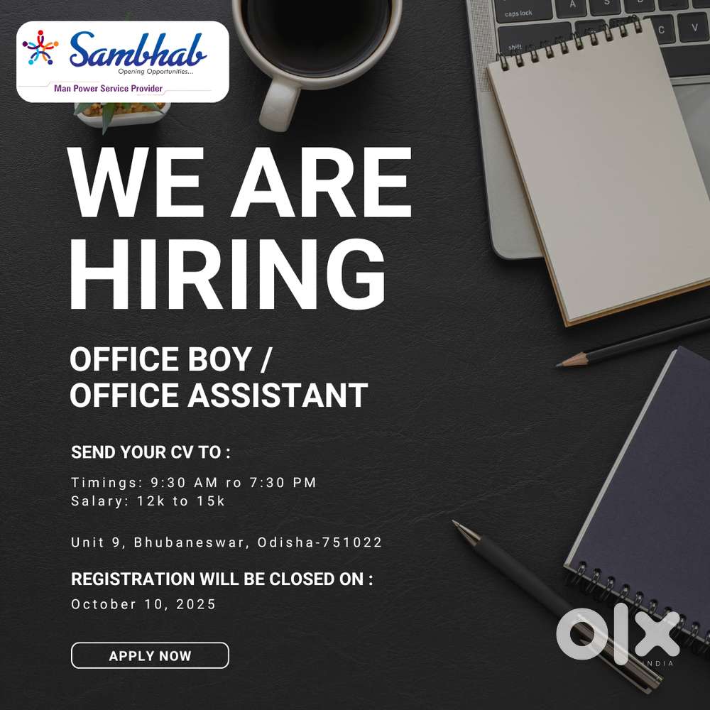 Office Boy Job in Bhubaneswar or Office Assistant job in Bhubaneswar
