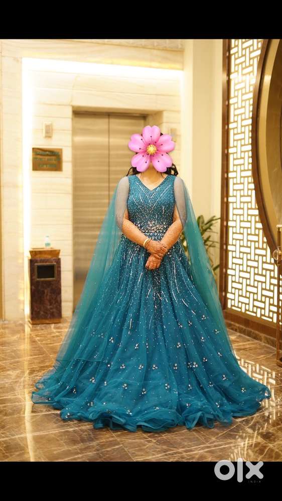 Beautiful Teal blue color engagement gown