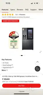 LG 630ltrs side by side refrigerator
