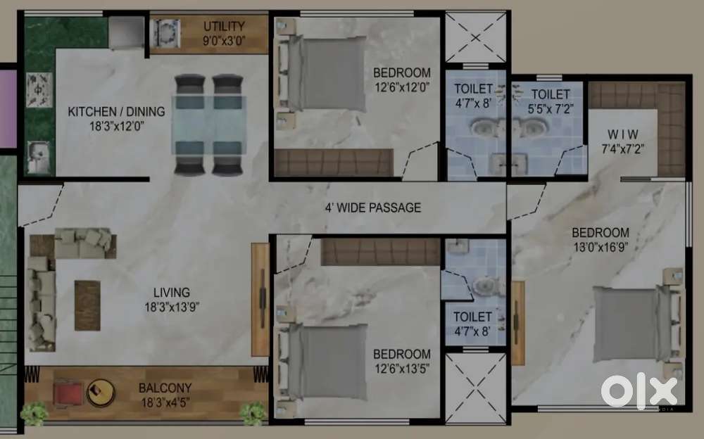 @ Ashoka marg 2000 sqft 3bhk flat for sale