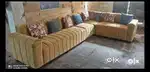 NEW GOLDEN COLOUR L SHAPE SOFA SET WITH PILLOWS