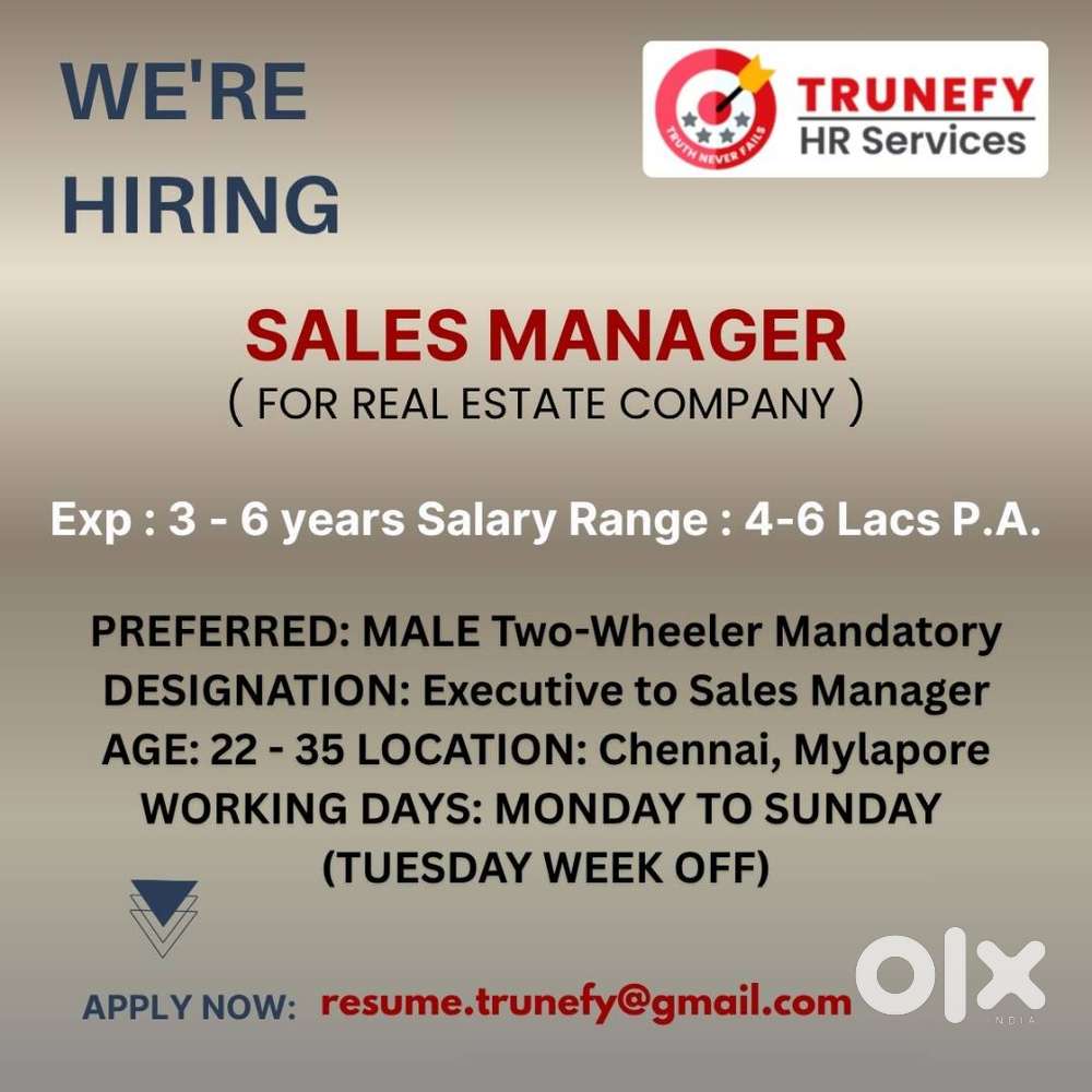 Urgent Hiring For Sales Manager ,Sales Executive in Real Estate