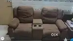 Brown recliner sofa 2 seater with cup holder armrest